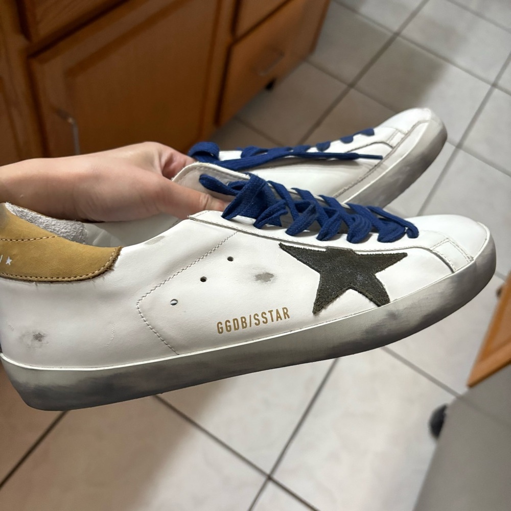 Golden Goose White Sneakers with Blue Laces